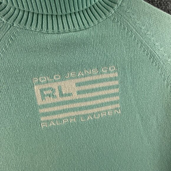 Ralph Lauren Polo Jeans Women Flag Sweater Light Blue Turtleneck Small Cotton - Picture 2 of 16